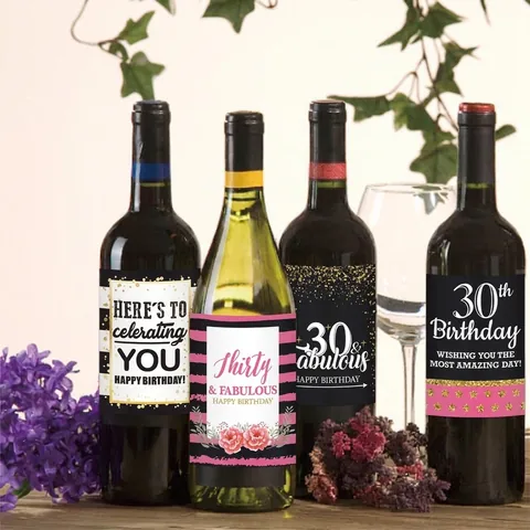 Etiquetas De Botellas Vino Cumpleaños Pegatinas Impermeable Autoadhesivo Decoración Fiesta Suministros Celebración Mujer
