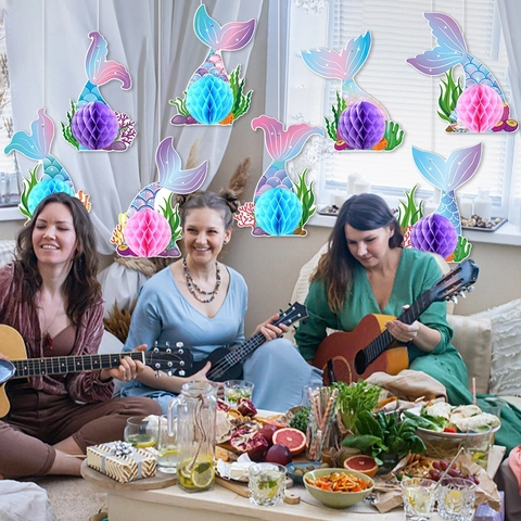 Meerjungfrauenflosse Waben Aufhängung Dekoration Papier Bunt Ozean Thema Geburtstag Party Event Dekor Ornamente