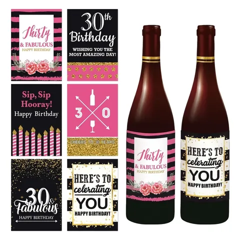 Etiquetas De Botellas Vino Cumpleaños Pegatinas Impermeable Autoadhesivo Decoración Fiesta Suministros Celebración Mujer