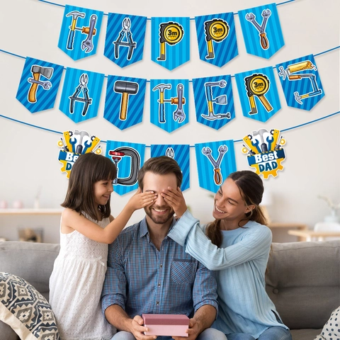 Happy Father's Day Banner Paper Bunting With Tools Design Industrial Style Party Decorations For Dad Birthday Home Decor