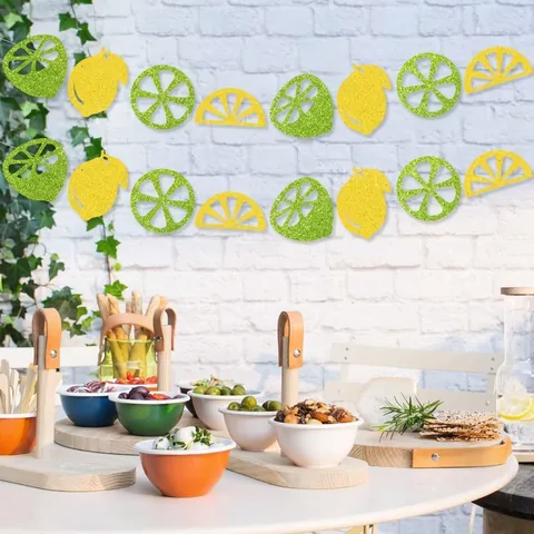 Glitter Lemon Lime Paper Garland Summer Hawaiian Tropical Party Hanging Banner Fruit Slices Design Decoration
