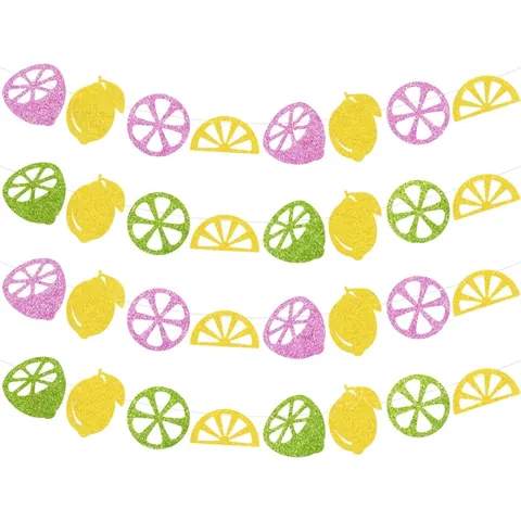 Glitter Lemon Lime Paper Garland Summer Hawaiian Tropical Party Hanging Banner Fruit Slices Design Decoration