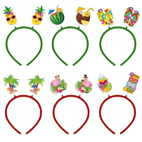 Sommer Tropische Hawaii Party Stirnbänder Mit Kunststoffbasis Und Papierdekorationen Flamingos Ananas Wassermelone Tiki