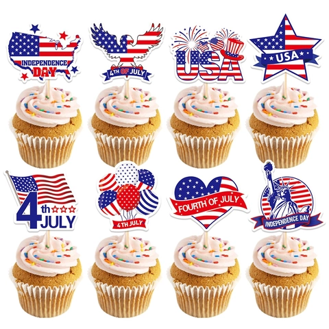 Decorazioni Per Cupcake Giorno Dell'Indipendenza Bandiera USA Carta Rosso Bianco Blu Deco Torta Festa Quattro Luglio