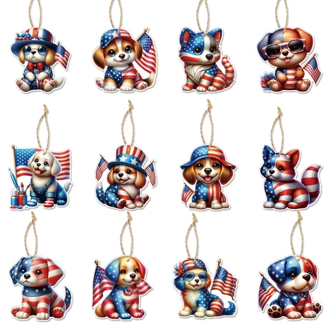 Patriotische Cartoon Hund Papier Anhänger USA Unabhängigkeitstag Sterne Und Streifen Ornamente Vierte Juli Party Dekoration