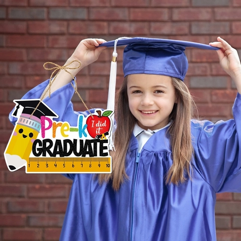 Pre-K Graduate Hängeschild Papier Tür Dekoration Vorschule Abschlussfeier Party Zubehör Mit Hanfseil Bunt Niedlich