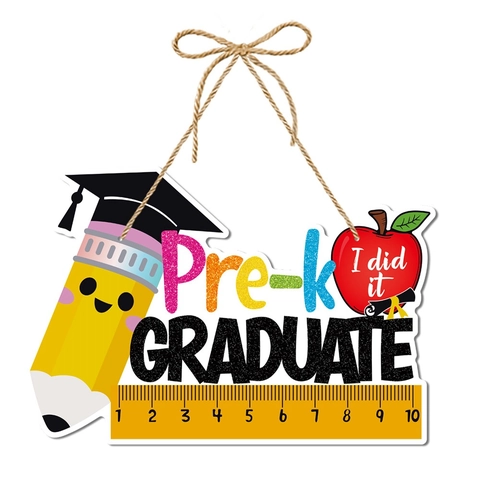 Pre-K Graduate Hängeschild Papier Tür Dekoration Vorschule Abschlussfeier Party Zubehör Mit Hanfseil Bunt Niedlich