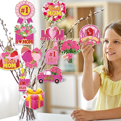 Decorazioni Appese Festa Della Mamma Etichette Di Carta Glitterata Per Decorazione Feste Design Cuore Fiori