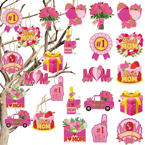 Decorazioni Appese Festa Della Mamma Etichette Di Carta Glitterata Per Decorazione Feste Design Cuore Fiori
