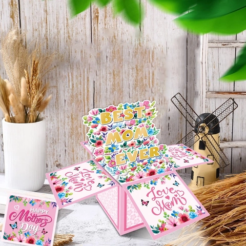 Mother's Day 3D Pop Up Card Surprise Decoration Box Floral Butterfly Cardstock Gift Best Mom Ever Love Mom Foldable