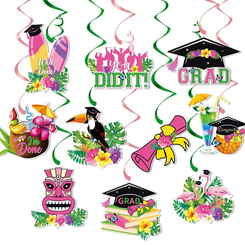 Graduation Hanging Swirl Decorations Tropical Hawaii Theme Paper Cutouts Spirals For Ceiling Graduation Party Decor