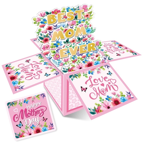 Mother's Day 3D Pop Up Card Surprise Decoration Box Floral Butterfly Cardstock Gift Best Mom Ever Love Mom Foldable