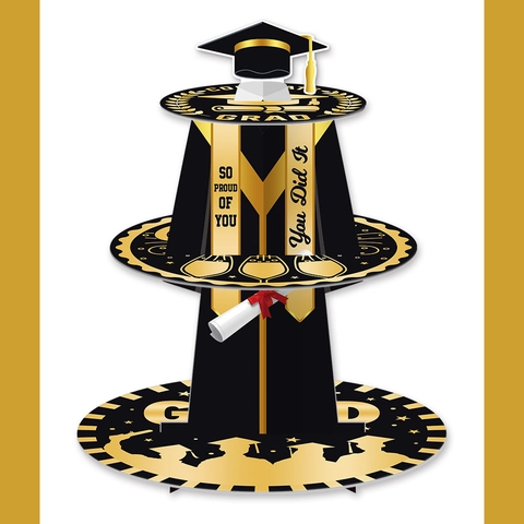 Abschluss Cupcake Ständer Mehrstöckig Papier Dessert Display Turm Abschlussfeier Dekorationen Herzlichen Glückwunsch Gold Schwarz