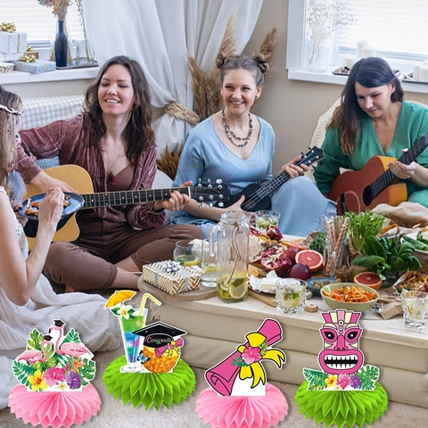 Centres De Table En Nid D'Abeille Pour Remise De Diplômes Décoration De Fête Tropicale Hawaïenne Flamant Rose Ananas Tiki