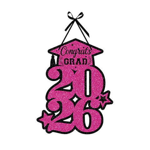 Decorazione Porta Laurea Congrats Grad 2026 Carta Luccicante Rosa Ornamento Appeso Cappello Da Dottore Festa