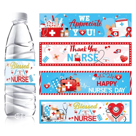 Adesivi Bottiglia Acqua Giorno Infermiera Decorazioni Festa Laurea Tema Medico Motivi Cuore Stetoscopio Etichette Carta