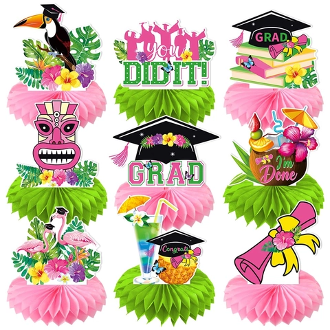 Centres De Table En Nid D'Abeille Pour Remise De Diplômes Décoration De Fête Tropicale Hawaïenne Flamant Rose Ananas Tiki