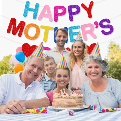 Banner Happy Mother's Day Glitter Lettere Arcobaleno Colorate Bandierine Per Decorazioni Per Feste In Casa Da Appendere