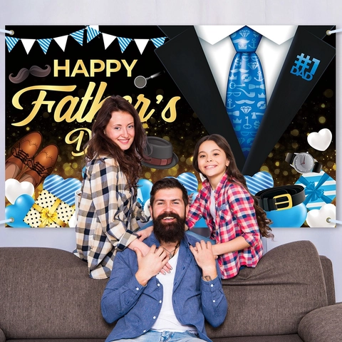 Gelukkige Vaderdag Achtergrond Polyester Banner Feestdecoratie Fotografie Achtergrond Pak Das Ontwerp Voor Vader Viering