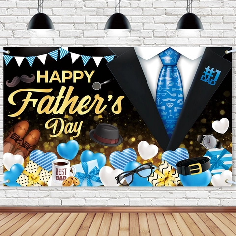 Gelukkige Vaderdag Achtergrond Polyester Banner Feestdecoratie Fotografie Achtergrond Pak Das Ontwerp Voor Vader Viering