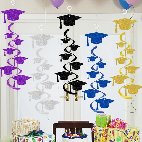Graduation Hanging Swirls Decorations Glitter Academic Cap Trencher Party Ceiling Decor For Classroom Ceremony