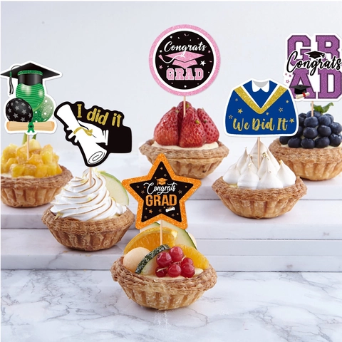 Topper Per Cupcake Di Graduazione Con Glitter Congrats Grad Cappello Certificato Per Decorazione Festa Di Laurea