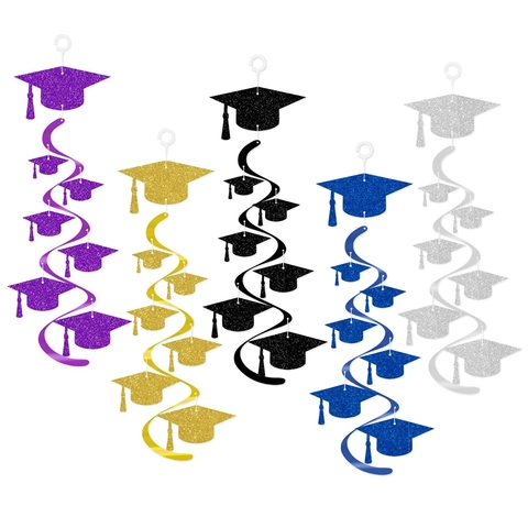 Graduation Hanging Swirls Decorations Glitter Academic Cap Trencher Party Ceiling Decor For Classroom Ceremony