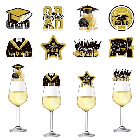 Marcatori Per Bicchieri Da Vino Di Laurea Carta Luccicante Etichette Per Bevande Decorazione Per Feste