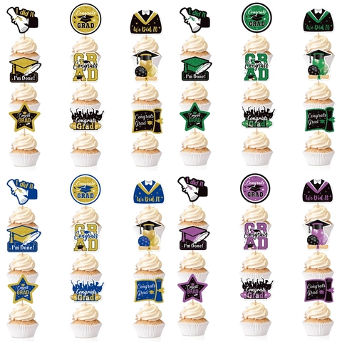 Topper Per Cupcake Di Graduazione Con Glitter Congrats Grad Cappello Certificato Per Decorazione Festa Di Laurea