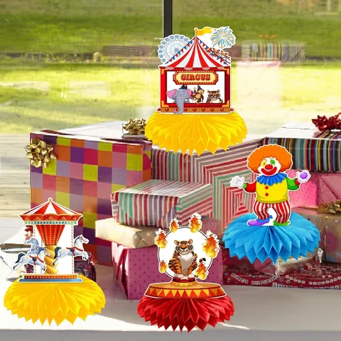 Centrotavola a Nido d'Ape a Tema Circo Carnevale Decorazioni da Tavolo in Carta Colorata per Feste di Compleanno per Bambini