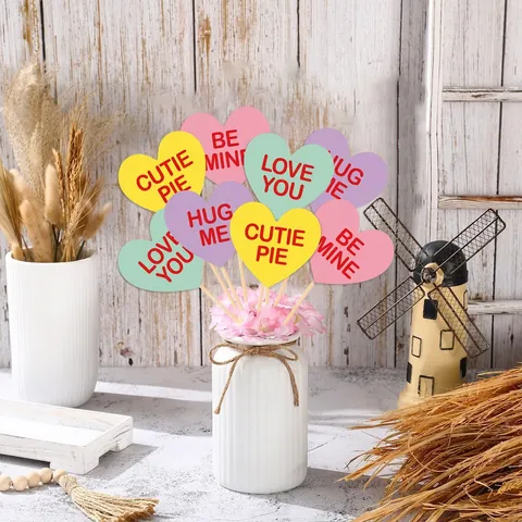 Hartvormige Decoratieprikkers Van Karton En Hout Romantische Pastelkleuren Valentijnsdag Feest Bruiloft Boeket Toppers