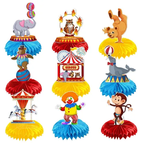 Centrotavola a Nido d'Ape a Tema Circo Carnevale Decorazioni da Tavolo in Carta Colorata per Feste di Compleanno per Bambini