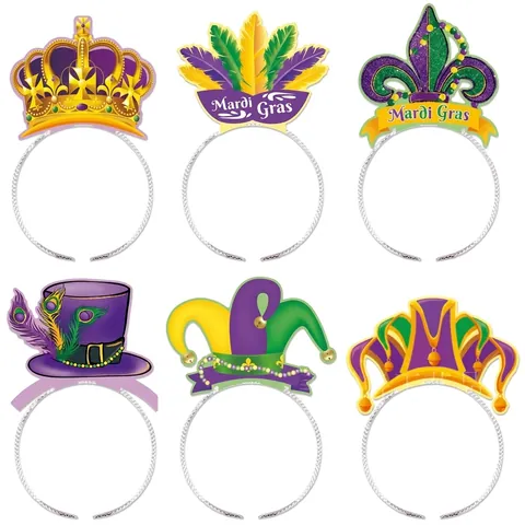 Mardi Gras Headband Carnival Party Decoration Purple Green Gold Jester Hat Crown Feather Costume Accessory For Parade