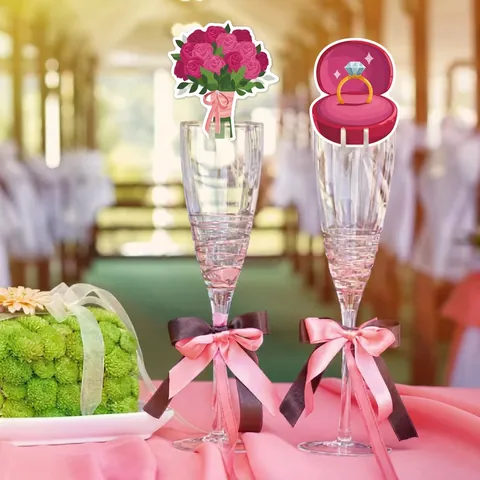 Cartes Verre À Vin Saint Valentin Papier Coeur Romantique Cupidon Bouquet Roses Mariage Fête Décoration Table