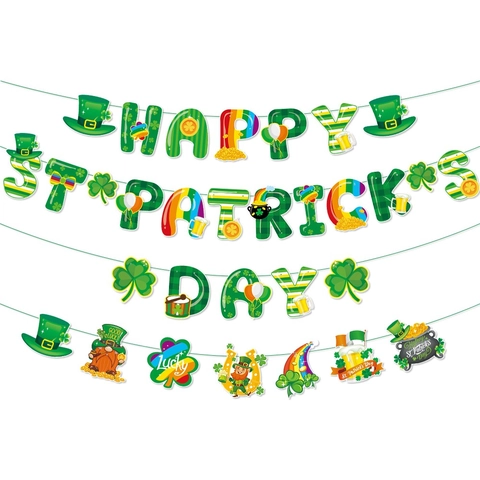 St Patricks Day Banner Ghirlanda Carta Verde Trifoglio Leprechaun Decorazioni Per Feste Festival Irlandese Ornamento