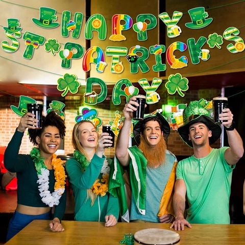 St Patricks Day Banner Ghirlanda Carta Verde Trifoglio Leprechaun Decorazioni Per Feste Festival Irlandese Ornamento