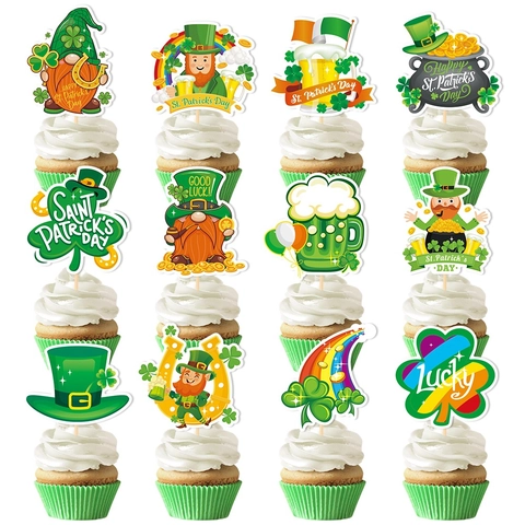 Decorazioni Cupcake San Patrizio Trifoglio Leprechaun Pentola D'oro Arcobaleno Decorazione Dessert Verde Carta Festa Irlandese