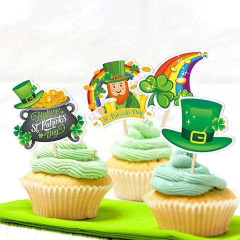 Decorazioni Cupcake San Patrizio Trifoglio Leprechaun Pentola D'oro Arcobaleno Decorazione Dessert Verde Carta Festa Irlandese
