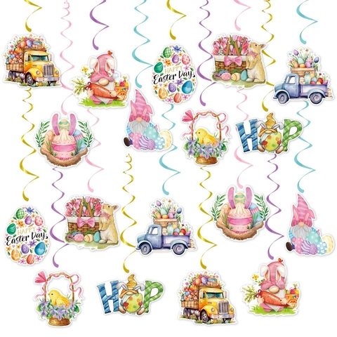 Pasen Hangende Spiraal Decoraties Papier Karton Konijn Ei Kabouter Vrachtwagen Patroon Feest Sfeer Ornament Schattig