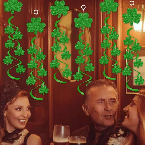 Decorazione Appesa San Patrizio Spirale Trifoglio Verde Luccicante Ornamento Vortice Decorazione Soffitto Per Festa