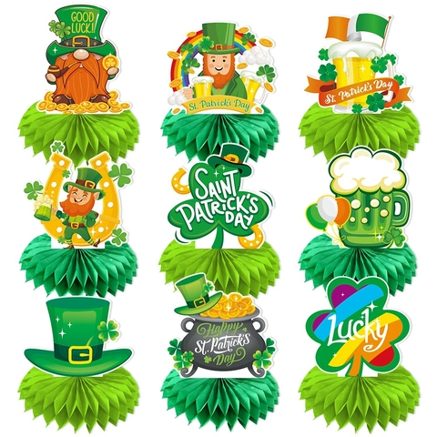 Décorations De Bureau En Nid D'abeille Saint Patrick Centres De Table Papier Irlandais Gnome Trèfle Pot D'or Arc-en-ciel Bière Table