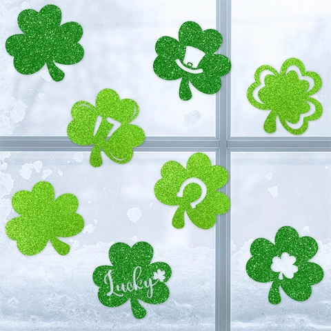 Adesivi Per Finestre Con Trifoglio Di San Patrizio Carta Glitterata Verde Decorazioni Per Festa Irlandese