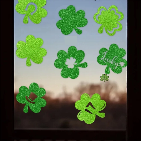 Adesivi Per Finestre Con Trifoglio Di San Patrizio Carta Glitterata Verde Decorazioni Per Festa Irlandese