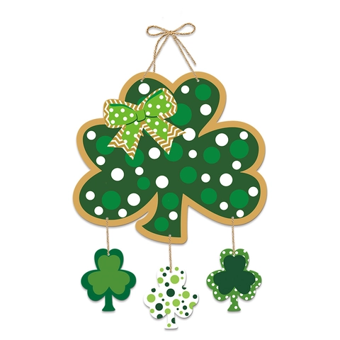 Décoration De Porte Trèfle Saint Patrick Papier Cartonné Trèfle Porte Bonheur Vert À Pois Nœud Festival Irlandais Décoration Murale DIY