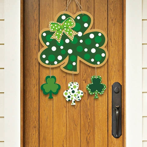 Décoration De Porte Trèfle Saint Patrick Papier Cartonné Trèfle Porte Bonheur Vert À Pois Nœud Festival Irlandais Décoration Murale DIY