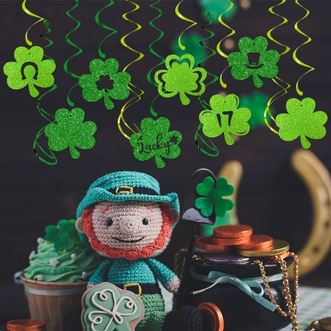 St Patrick's Day Hängende Wirbel Dekorationen Grüne Glitzer Papier Kleeblatt Lucky Clover Irische Party Deko