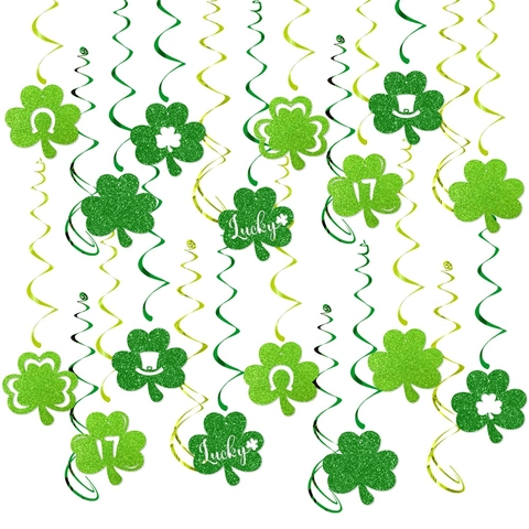 St Patrick's Day Hängende Wirbel Dekorationen Grüne Glitzer Papier Kleeblatt Lucky Clover Irische Party Deko