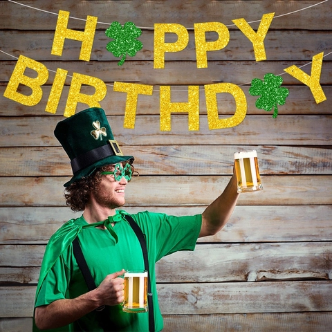 Glitzer St Patrick's Day Happy Birthday Banner Kleeblatt Spiralen Aufhängung Für Irische Festival Party Dekoration