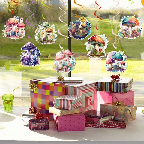 Decorazioni A Spirale Sospese A Fungo Tema Foresta Acquerello Carta Carta PVC Ornamenti Da Soffitto Per Festa