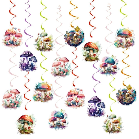 Decorazioni A Spirale Sospese A Fungo Tema Foresta Acquerello Carta Carta PVC Ornamenti Da Soffitto Per Festa
